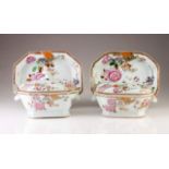 A pair of octagonal tureens
Chinese export porcelain
Polychrome and gilt decoration depicting