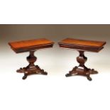 A pair of Romantic card-tables
Rosewood veneered rosewood
On faceted columns and four carved feet