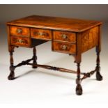 An English style desk
Walnut and burr-walnut, five drawers, brass mounts

75x106x60 cm