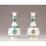 A pair of vases
Chinese porcelain
Polychrome Famille Verte decoration depicting flowers
Kangxi