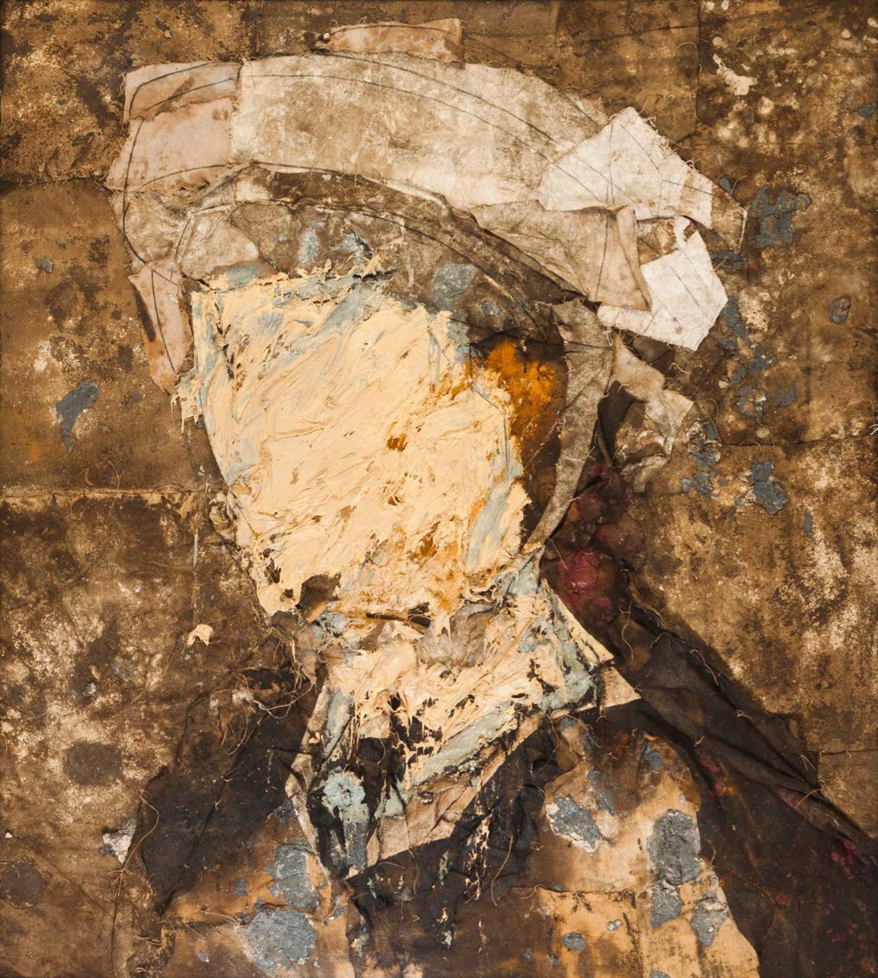 Manolo Valdés (Spain, b.1942)
"Retrato con mancha ocre"
Oil on burlap Signed and dated 1992