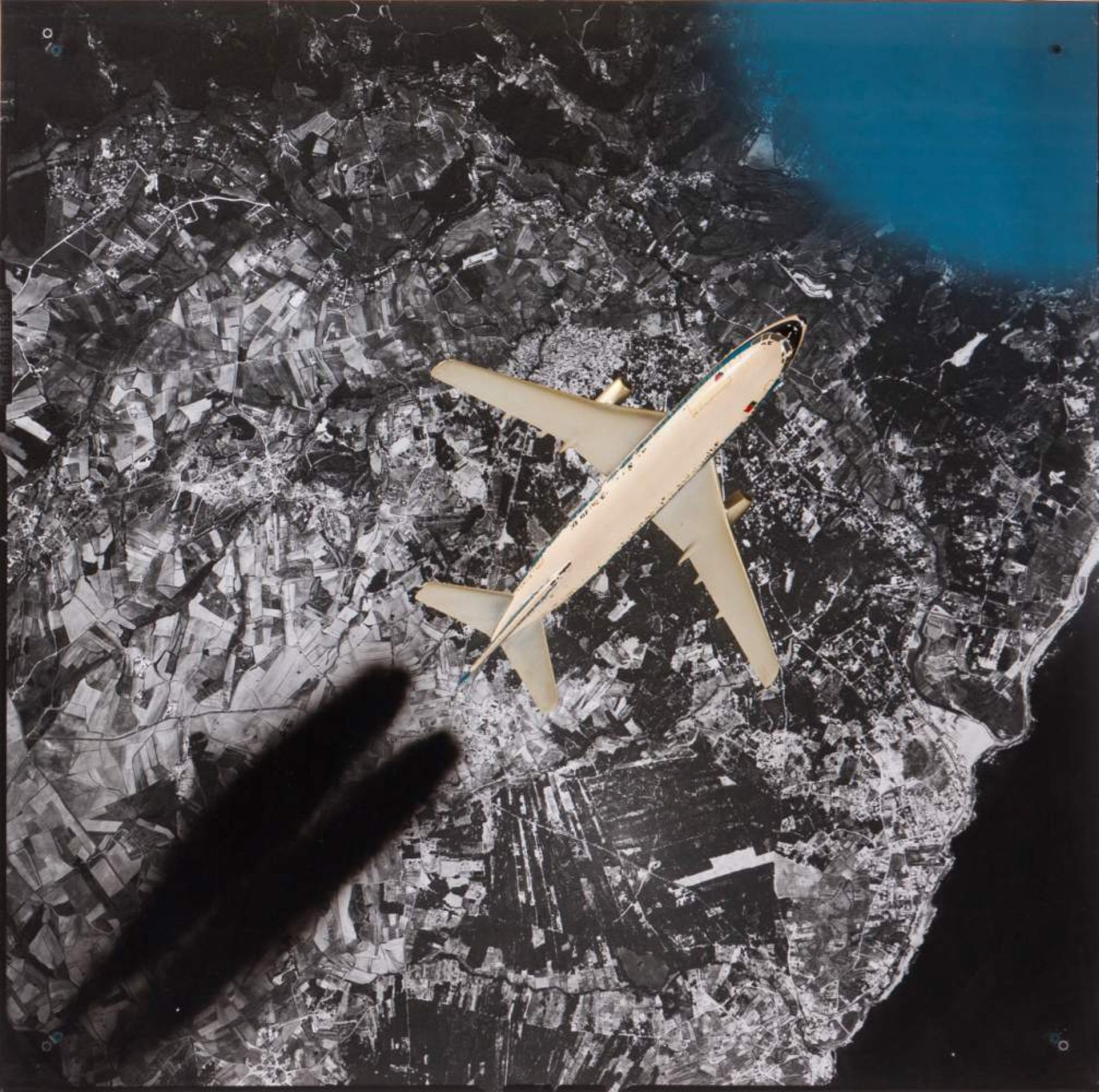 Miguel Palma (n.1964)
Untitled
Acrylic, plywood , model airplane and aerial Photograph sculpture