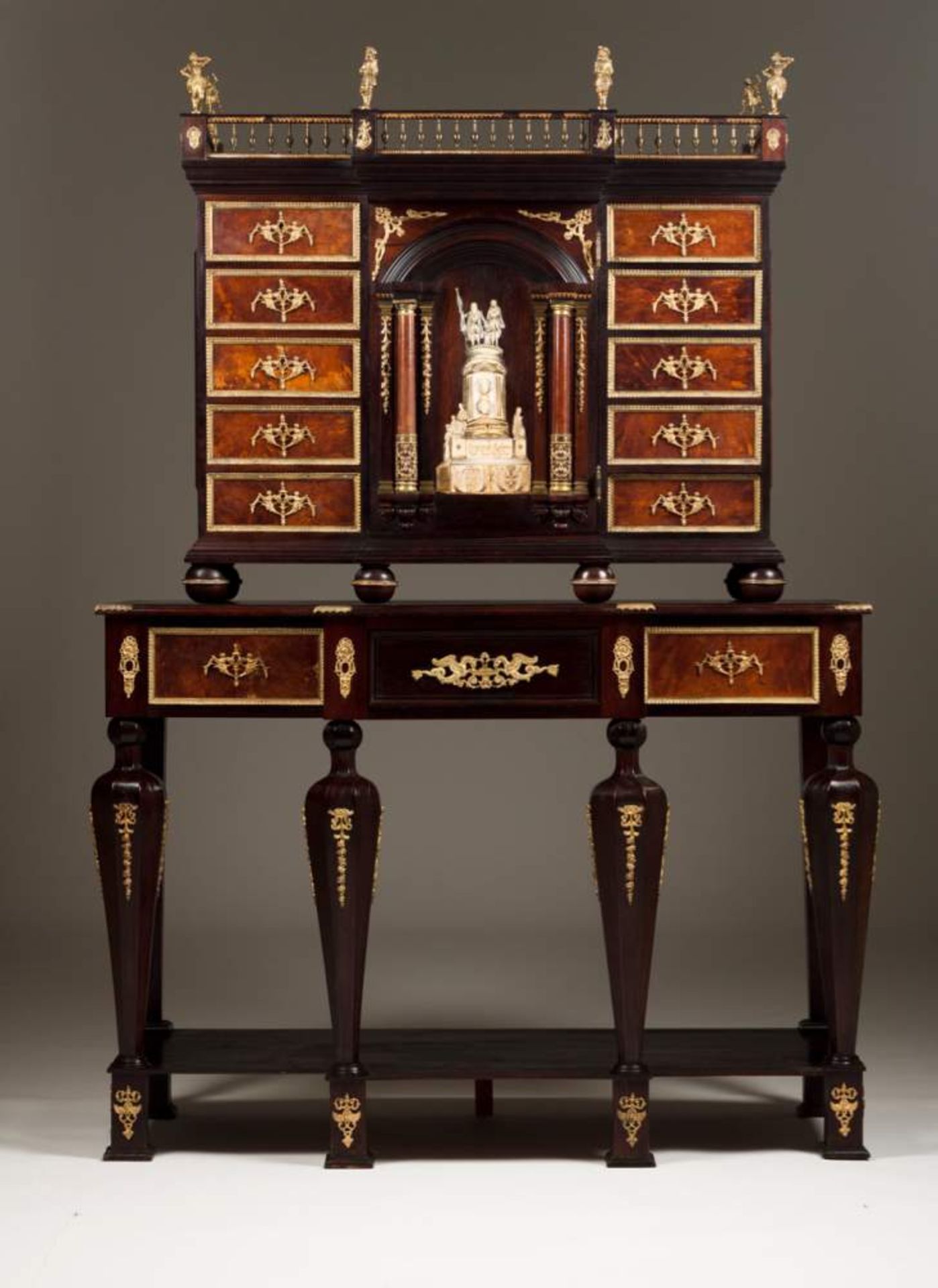 A cabinet with table Rosewood and mahogany  Cabinet decorated with gilt and chiseld bronze mounts