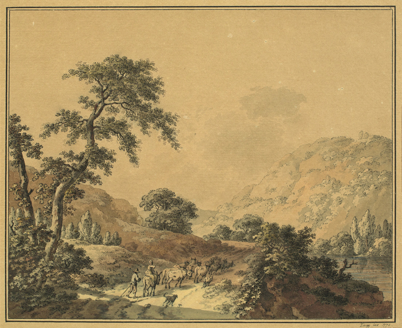 Adrian Zingg (St. Gallen 1734 – 1816 Leipzig)FLUSSLANDSCHAFT MIT VIEHHERDE. 1772Aquarell und Feder