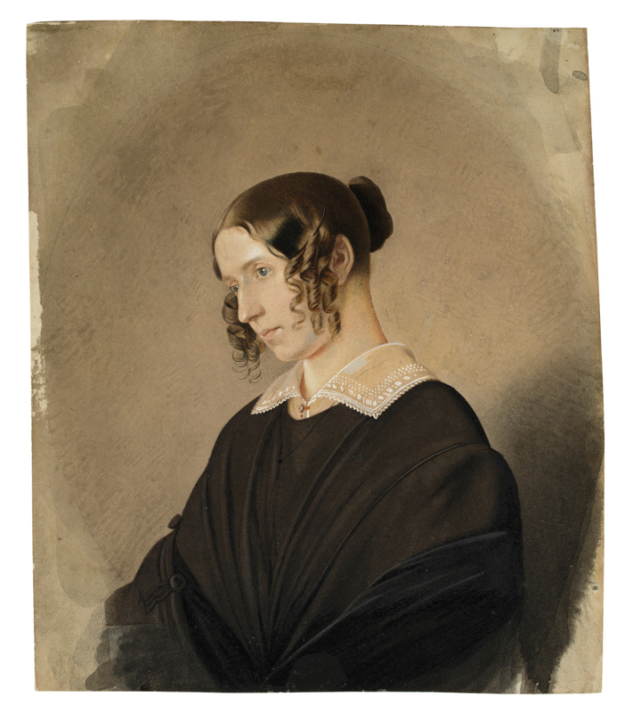 Dresden, um 1830 ()PORTRAIT EINER JUNGEN FRAU (LUISA STEIN). Aquarell und Deckweiß auf leichtem