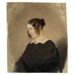 Dresden, um 1830 ()PORTRAIT EINER JUNGEN FRAU (LUISA STEIN). Aquarell und Deckweiß auf leichtem