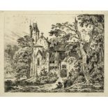 Carl Blechen (Cottbus 1798 – 1840 Berlin)„KLOSTER IM WALDE“. 1823Radierung auf Bütten.  19,6 x 24,