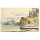 Ernst Fries (Heidelberg 1801 – 1833 Karlsruhe)KASTELL AM MEER. Aquarell und Gouache über Bleistift