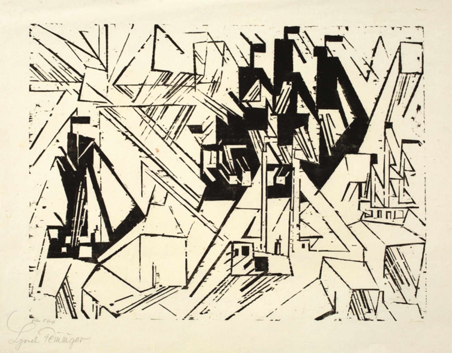 Lyonel Feininger (1871 – New York – 1956)„MARINE“. 1918Holzschnitt auf Bütten.  28 x 37,6 cm (35 x