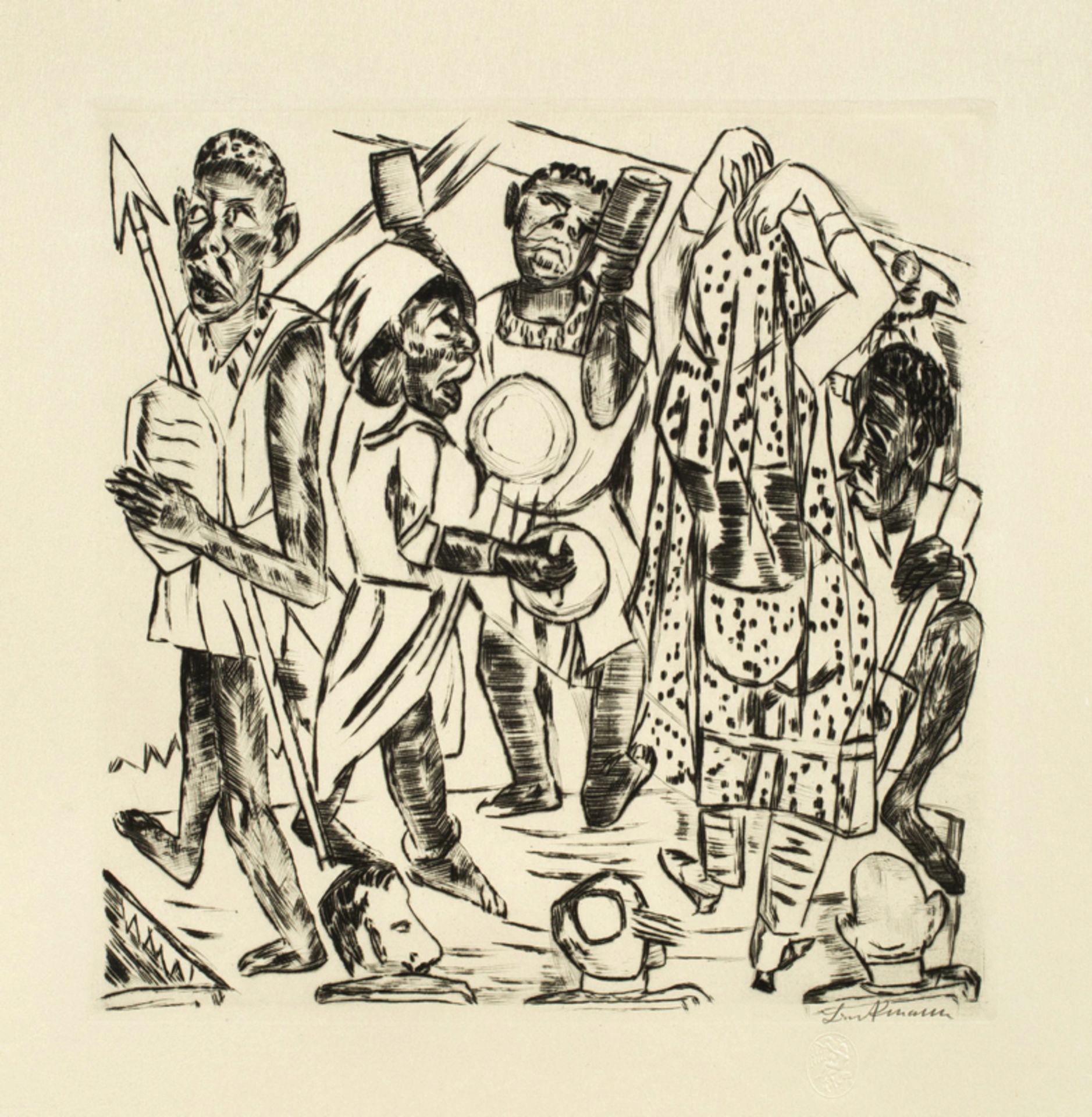 Max Beckmann (Leipzig 1884 – 1950 New York)„NIGGERTANZ“. 1921Kaltnadel auf Japan.  26 x 25,7 cm (