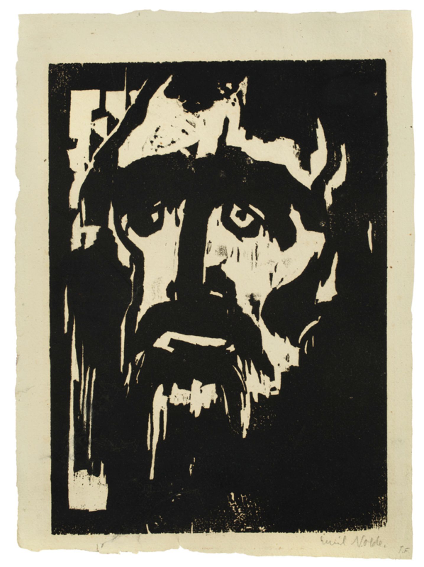 Emil Nolde (Nolde 1867 – 1956 Seebüll)„PROPHET“. 1912Holzschnitt auf Velin.  31,6 x 22,5 cm (36,6