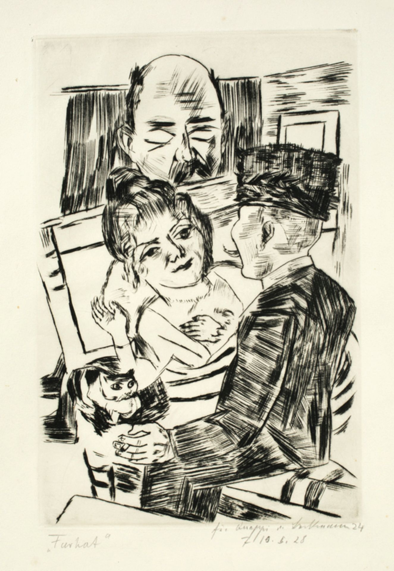 Max Beckmann (Leipzig 1884 – 1950 New York)„DIE PELZMÜTZE“. 1923Kaltnadel auf Bütten.  33,1 x 21,8