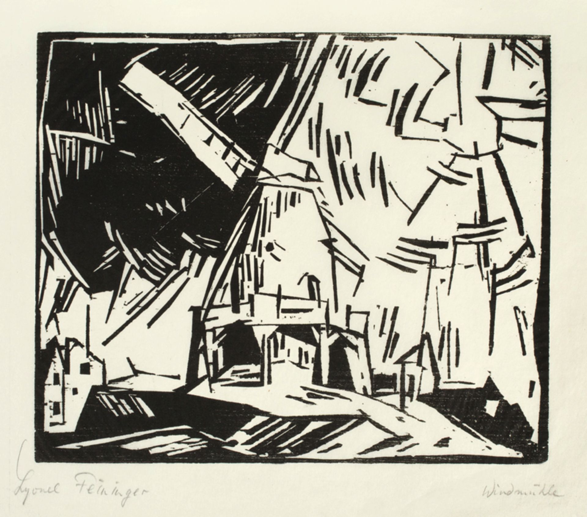 Lyonel Feininger (1871 – New York – 1956)„WINDMÜHLE“. 1919Holzschnitt auf Japanbütten.  25,5 x 30,