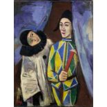 Karl Hofer (Karlsruhe 1878 – 1955 Berlin)  „PIERROT UND HARLEKIN“. Circa 1923  Oil on canvas.  117,5