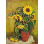 Karl Hofer (Karlsruhe 1878 – 1955 Berlin)SONNENBLUMEN IN EINER VASE. 1946Oil on canvas.  97 x 71