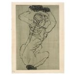 Egon Schiele (1890 Tulln – 1918 Wien)„Kauernde“. 1914Kaltnadel in Grünschwarz mit Plattenton auf