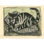 Otto Dix (1891 Gera-Untermhaus – 1969 Singen)„Katze “. 1959Farblithographie auf Bütten.  38,2 × 50,3