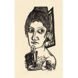 Max Beckmann (1884 Leipzig – 1950 New York)„Frau mit Kerze“. 1920Holzschnitt auf Bütten.  30,1 ×