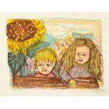 Otto Dix (1891 Gera-Untermhaus – 1969 Singen)„Zwei Kinder (mit Sonnenblume)“. 1966Farblithographie