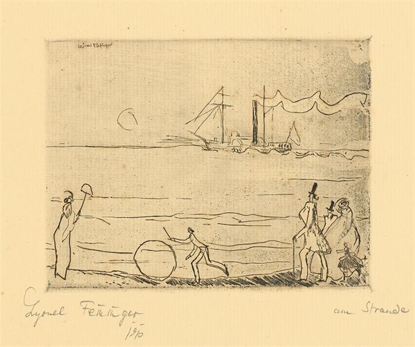 Lyonel Feininger (1871 New York – 1956 New York)„Am Strande“. 1910Radierung auf Velin.  13,5 × 17,