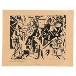 Lyonel Feininger (1871 New York – 1956 New York)„Sächsisches Dorf“. 1918Holzschnitt auf rosafarbenem