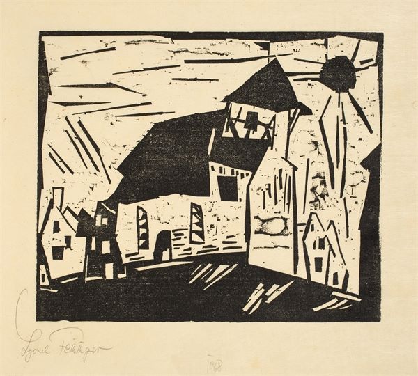 Lyonel Feininger (1871 New York – 1956 New York)„Vollersroda“. 1918Holzschnitt auf Japanbütten.