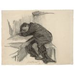 Käthe Kollwitz (1867 Königsberg – 1945 Moritzburg)„An einem Tisch sitzender Mann, Arme und Kopf