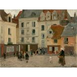 Ernst Oppler (1867 Hannover – 1929 Berlin)„Platz in Dieppe“. 1910Öl auf Leinwand.  46 × 61 cm ( 18 ⅛