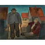 Eberhard Viegener (1890 Soest – 1967 Soest)Mann mit Krücken und Sitzender. 1934/35Öl auf Holz.  45,1