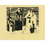 Lyonel Feininger (1871 New York – 1956 New York)„Dorf“. 1918/26Holzschnitt auf gelbem Seidenpapier.