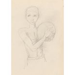 Karl Hofer (1878 Karlsruhe – 1955 Berlin)Junge mit Ball. 1950er JahreBleistift auf Papier (aus einem