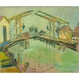 Else Lohmann  (1897 Bielefeld – 1984 Baarn)Zugbrücke, Niederlande. 1942Öl auf Karton, auf