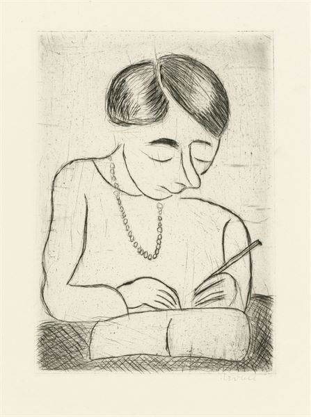 Bélá Czóbel (1883 – 1976)„Lesendes Mädchen“. 1920Radierung auf Velin.  24,5 × 17,2 cm (41,5 × 31,2