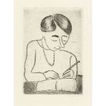 Bélá Czóbel (1883 – 1976)„Lesendes Mädchen“. 1920Radierung auf Velin.  24,5 × 17,2 cm (41,5 × 31,2