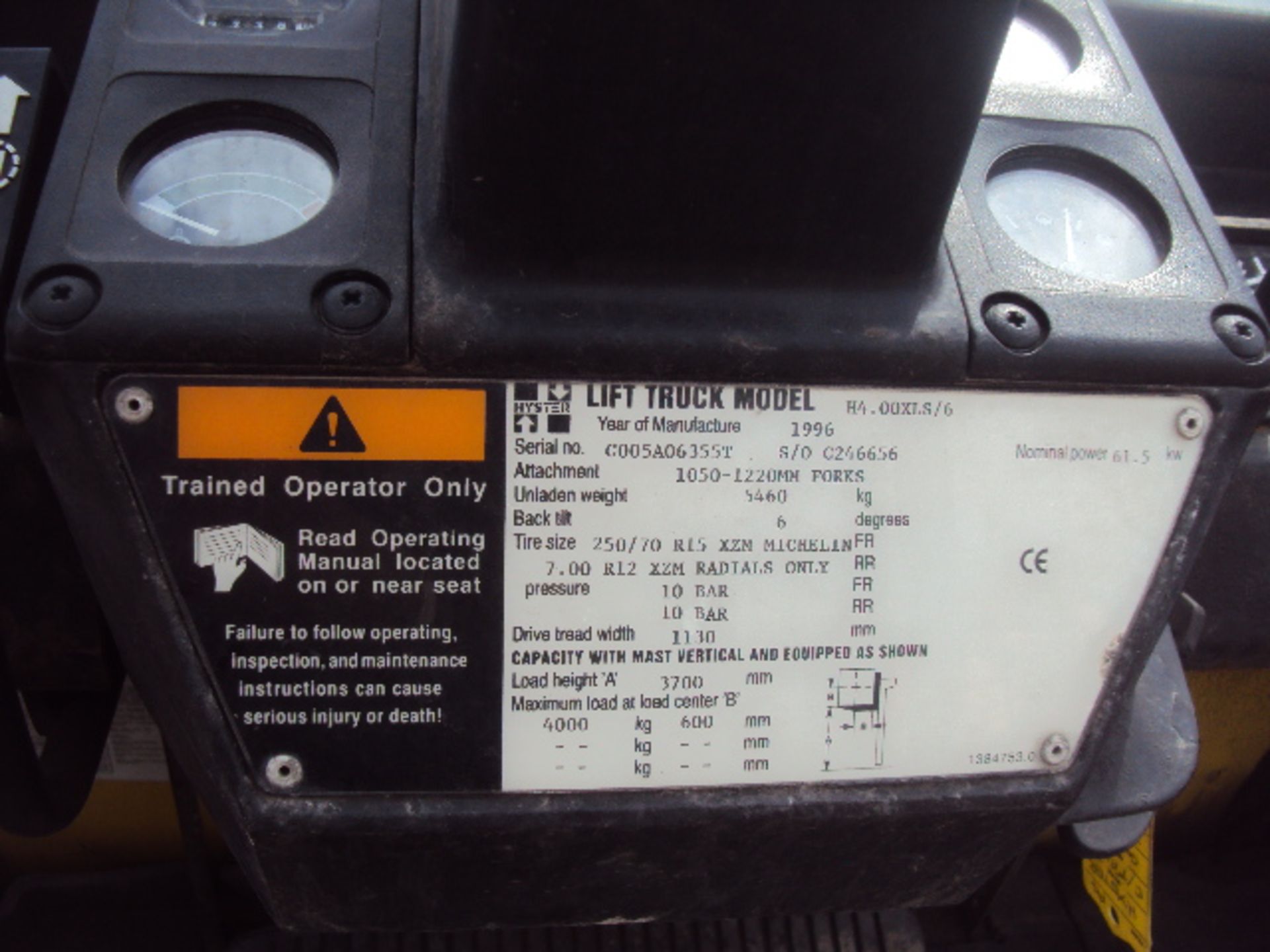 1996 HYSTER H4.00XLS/6 4t diesel driven forklift truck S/n: G005A06355T (2737 recorded hours) with - Image 6 of 7