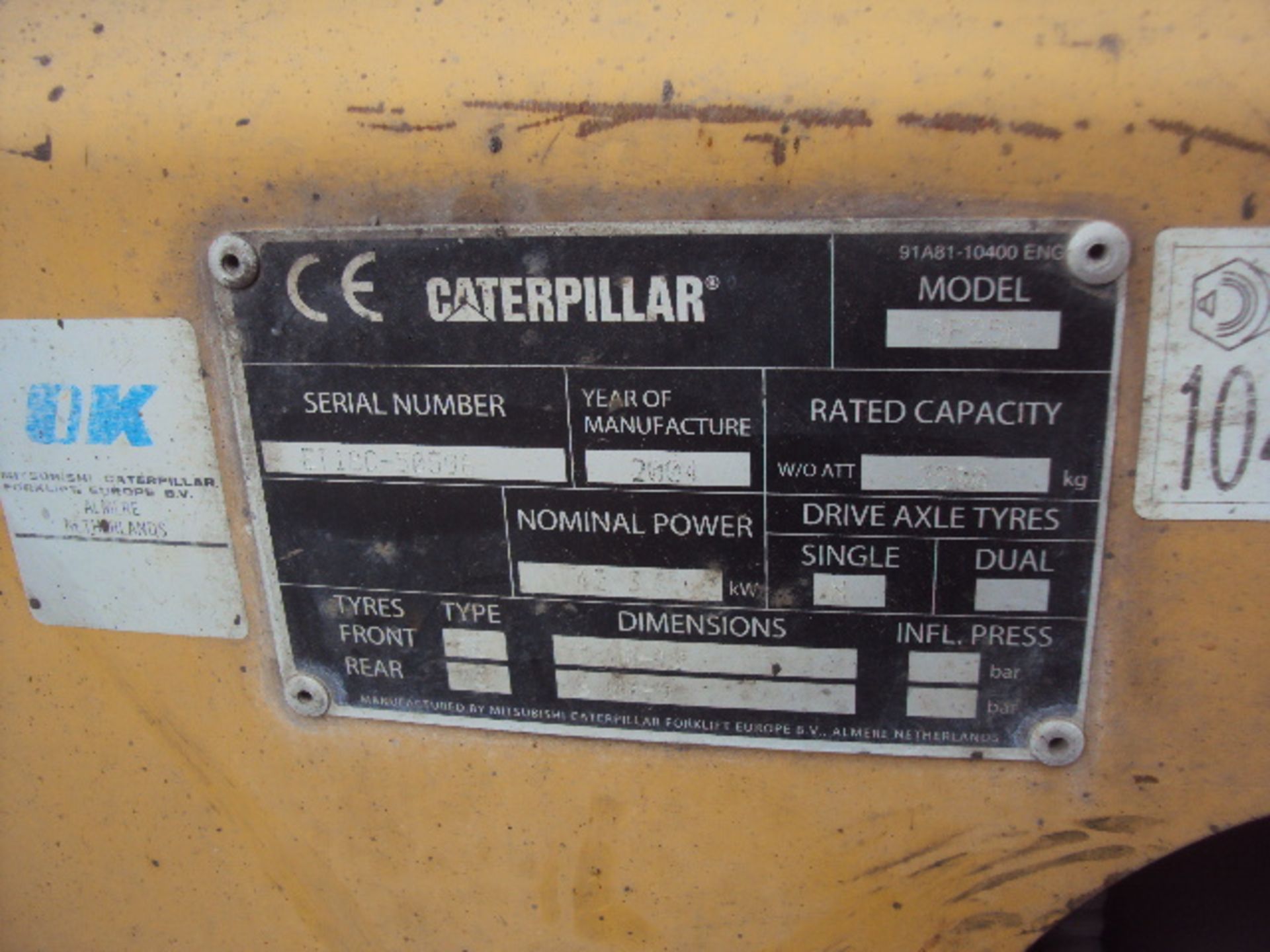 2004 CATERPILLAR DP25N 2.5t diesel driven forklift truck S/n: ET18C-50506 (3568 recorded hours) with - Image 5 of 9