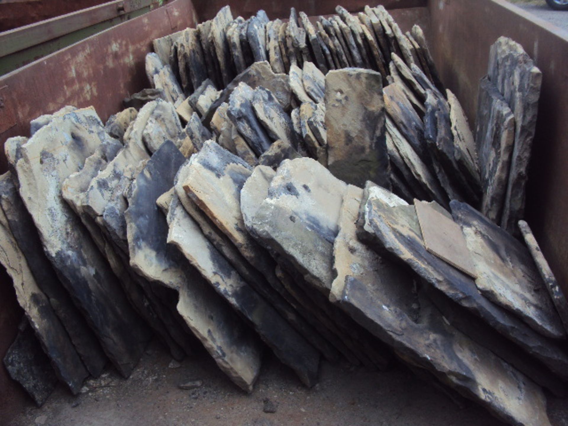 Open back 8 Cu yard chain skip with approx 7 tons Yorkshire Flag stones (C)