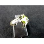 9 ct gold peridot & diamond ring. Size O