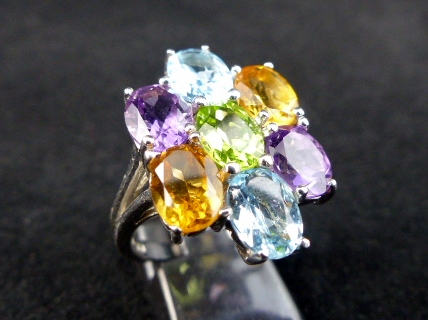 Sterling silver multi stone ring. Size R - Image 3 of 3