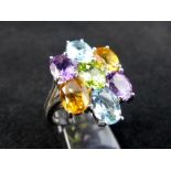 Sterling silver multi stone ring. Size R