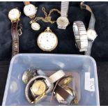 Box of gents wristwatches and a yellow m