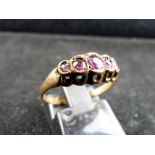 Antique 9 ct rose gold five stone ring h