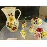 Radford floral jug and six china flower baskets