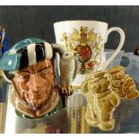 Box of mixed ceramics including Royal Doulton The Falconer toby jug