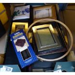 Box of mixed items including a Parker pen and photo frames