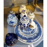 Tray of mixed blue and white ceramics