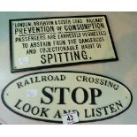 Pair of reproduction railway related signs