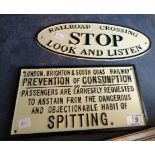 Pair of cast metal reproduction railway related signs