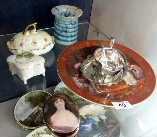 Silver plated sauce boat tray and spoon with Royal Doulton collectors plate of Tutankhamen no355