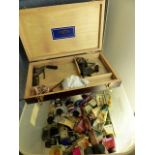 Box of arts and crafts equipment including a quantity of coloured ink